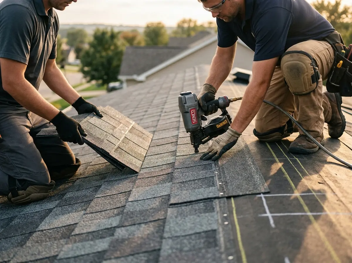 Professional roofer working on a residential roof in Venice